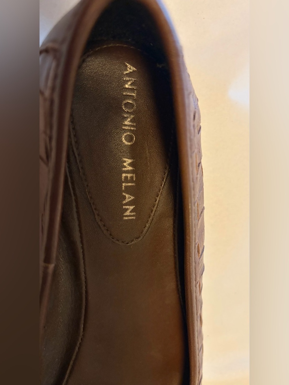 ANTONIO MELANI Brown Woven Leather Ballet Flats with Bow - Picture 2 of 6